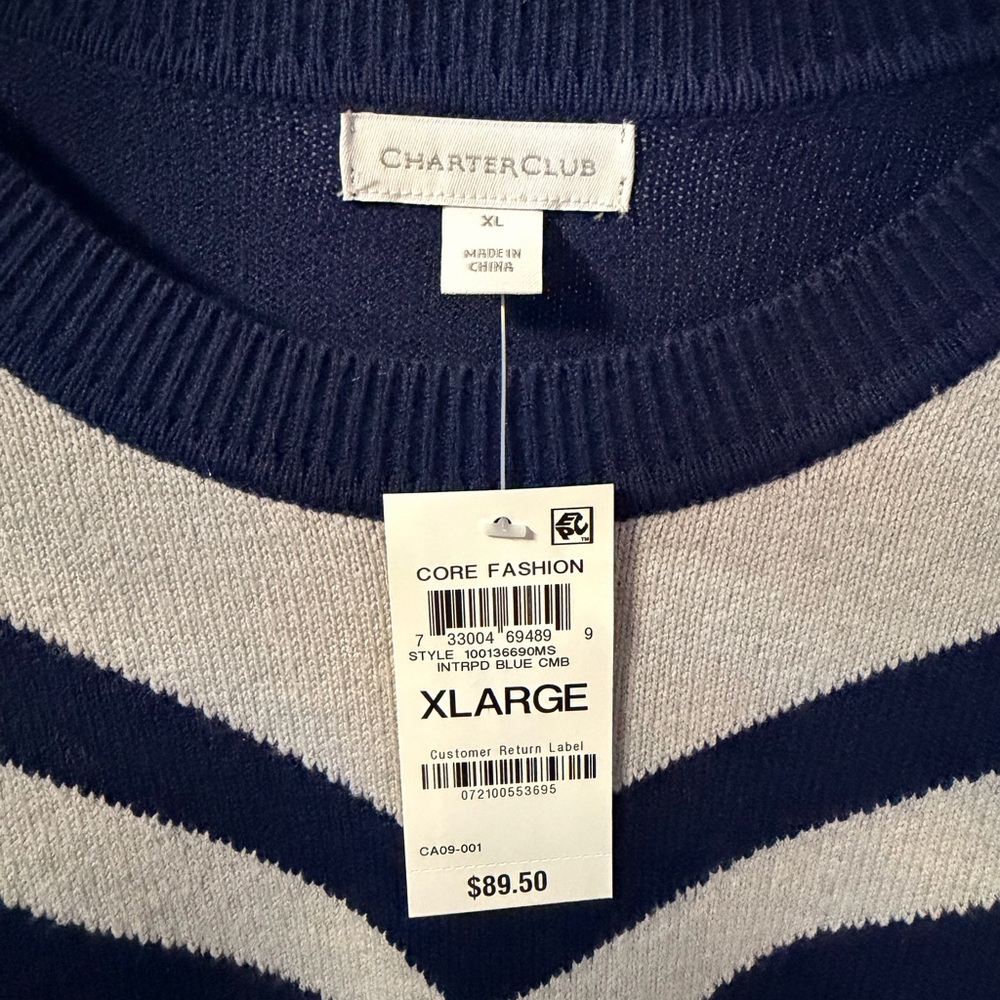 Charter Club Women Navy and White Crewneck Sweater Dress